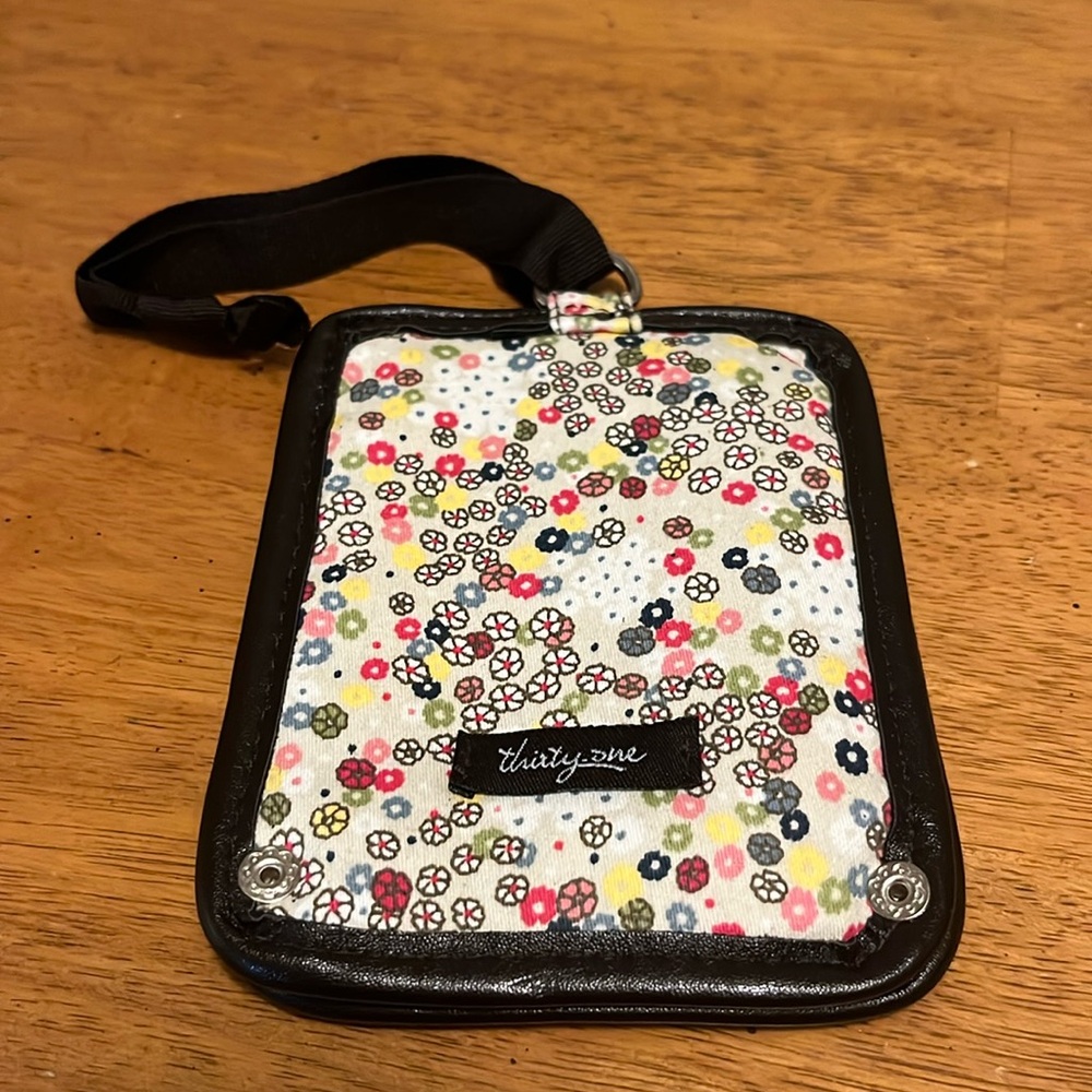 Thirty-One Gifts Free Spirit Ditsy Luggage Tag Multicolor Floral and Brown Trim